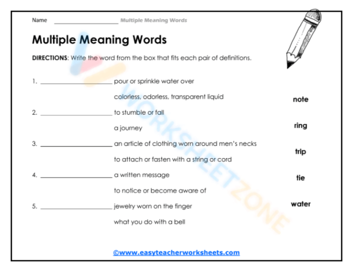 Matching worksheet for exploring multiple meaning words in third grade classroom Worksheet featuring multiple meaning words for matching activities in third grade reading