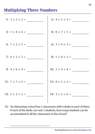 Kids working on a third grade multiplication worksheet focused on multiplying by three and completing a multiplication chart. Engaging third grade math worksheet for practicing multiplication with the number 3.