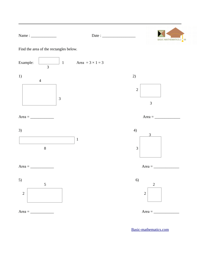 Everyday Area Worksheet Grade 3 Lesson 25 Third grade student using an Everyday Area worksheet to practice multiplication and addition