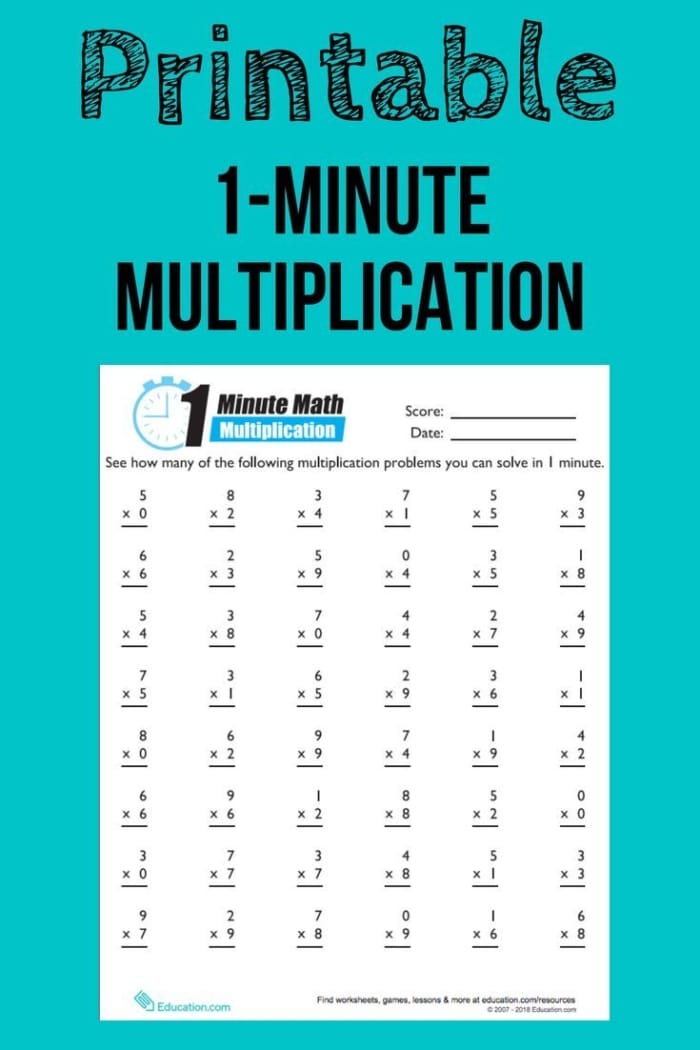 Third grade multiplication worksheet featuring quick problems to solve in one minute