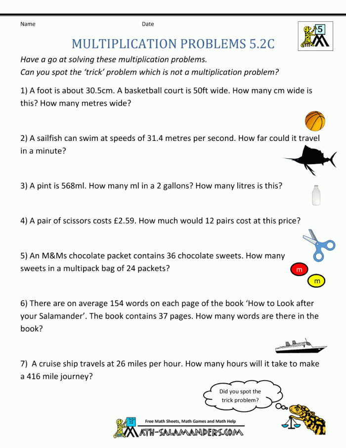 Third grade student completing a multiplication word problems check-in worksheet