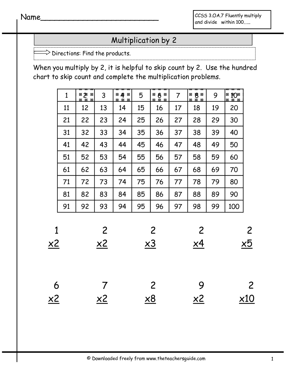 Multiplication Facts Check-Up worksheet for third graders assessing factors up to 10
