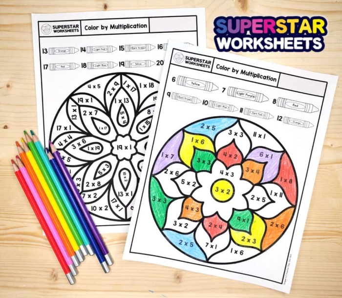 Multiplication Color by Number Gumballs Math Activity Sheet 23 Third grade student completing a multiplication color by number gumballs worksheet