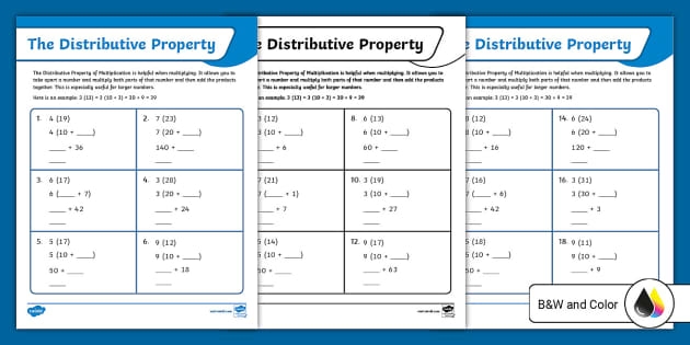 Engaging worksheet to practice distributive property concepts and boost math skills Multiplication and the Distributive Property worksheet for third graders