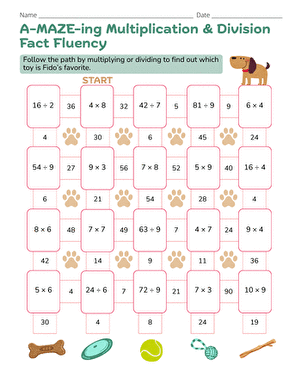 Navigate the maze by solving multiplication and division problems in this engaging worksheet Multiplication and division maze worksheet for third graders to practice skills within 100