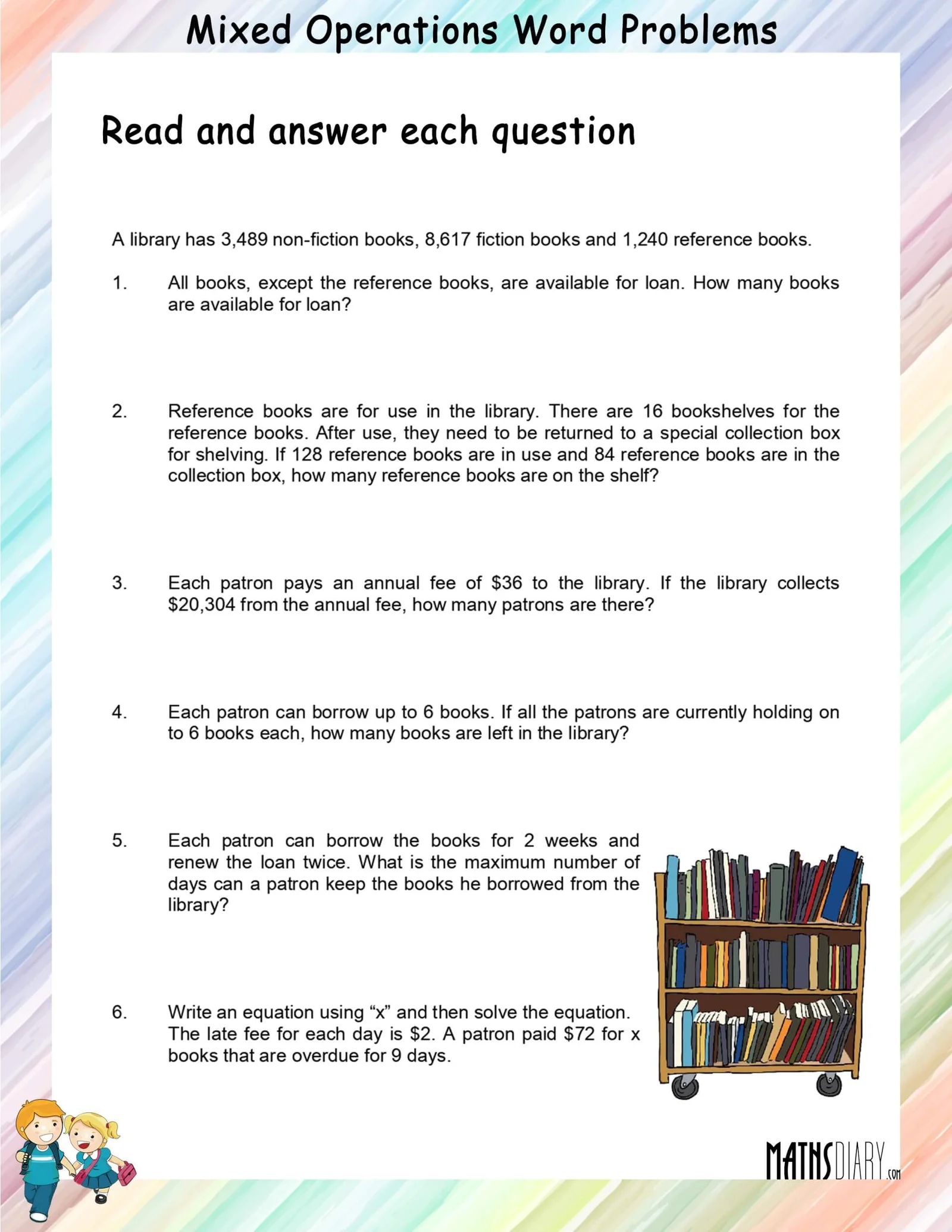 Multiplication and division word problems practice worksheet for third graders