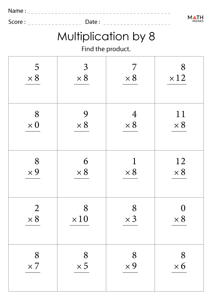 Children working on a third grade math worksheet focused on multiplying by eight and filling in a multiplication chart. Engaging multiplication by 8 worksheet for third grade students.