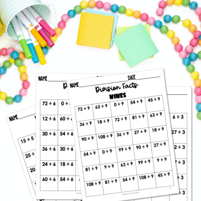 Multiplication facts assessment worksheet for third graders covering numbers 0-9