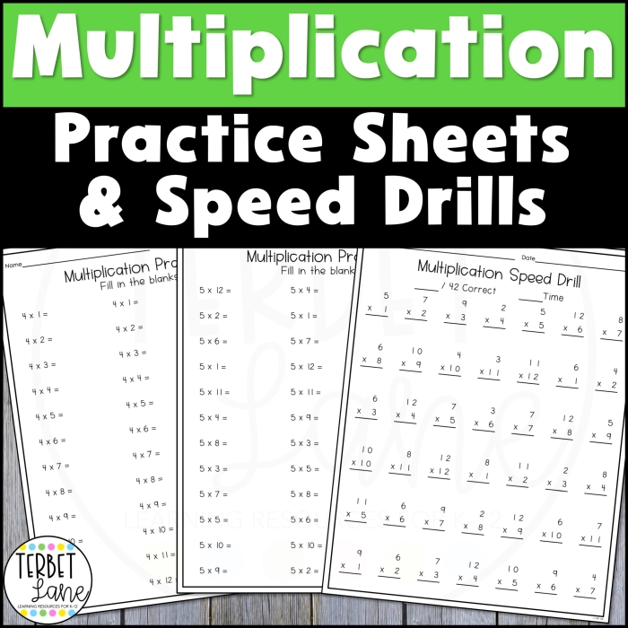 Third grade multiplication fact worksheet with times tables and regrouping problems for math practice