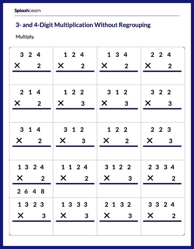Children working on a third-grade math worksheet focused on multiplying by four and completing a multiplication chart. Engaging third-grade students with a multiplication worksheet for mastering the number 4.