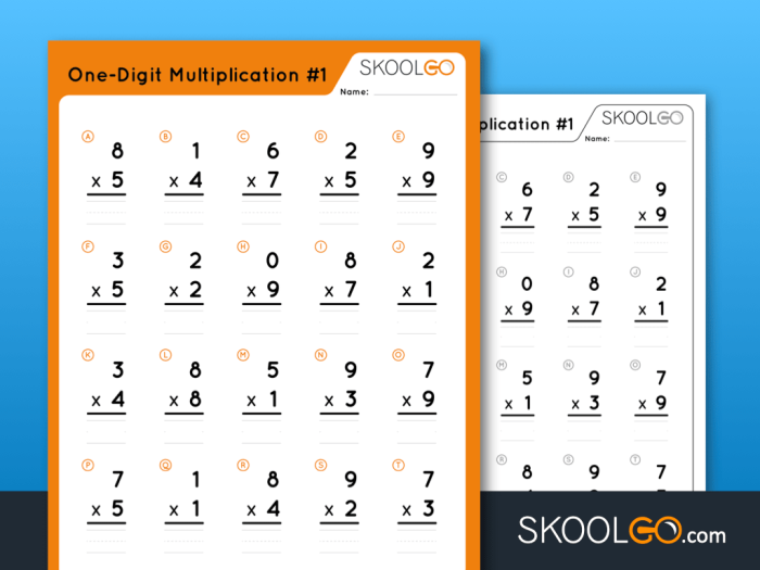 Multiplying by One Worksheet for Third Grade Math Practice 5 Third grade student solving multiplication by one equations and filling out a number one chart on a worksheet