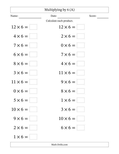 Third grade student working on a multiplying by six math worksheet in a classroom setting