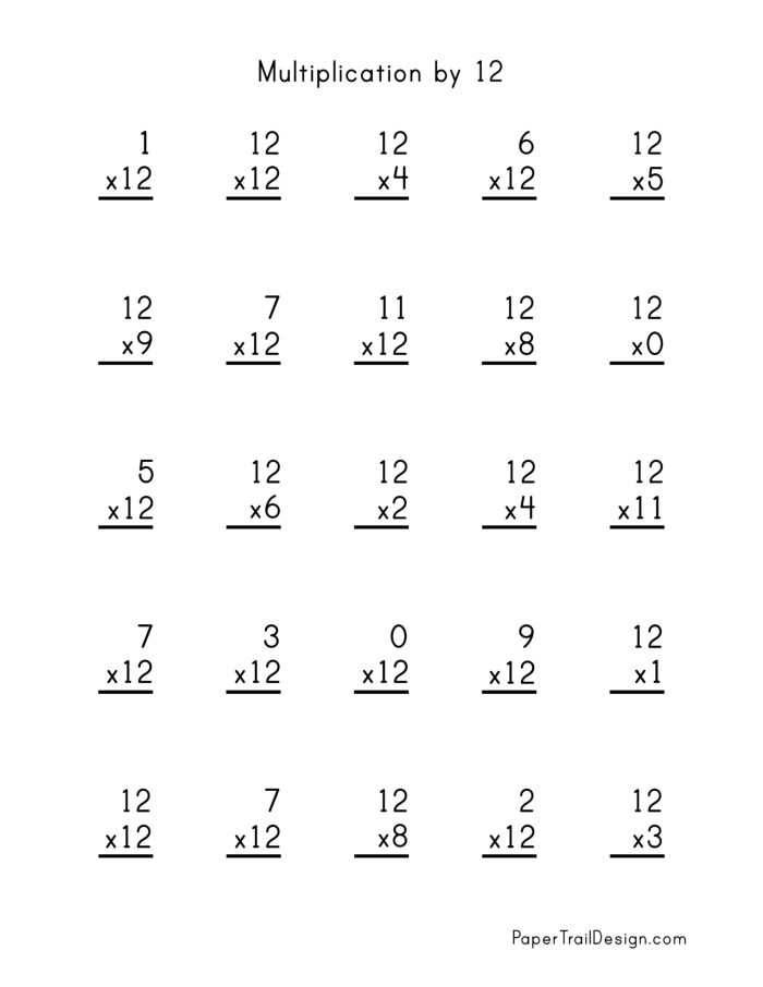 Multiplication Table 1-12 Fill-in-the-Blank Math Practice Sheet for Grade 3 Third grade student completing a multiplication table worksheet with numbers 1 through 12 by filling in missing products