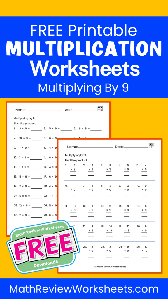Third grade student practicing multiplication facts with a worksheet focused on the number nine