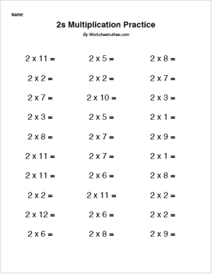 Times Tables: 2s Practice Sheet for Elementary Math Learners Third grade math worksheet showing multiplication problems for learning the 2 times table with practice exercises