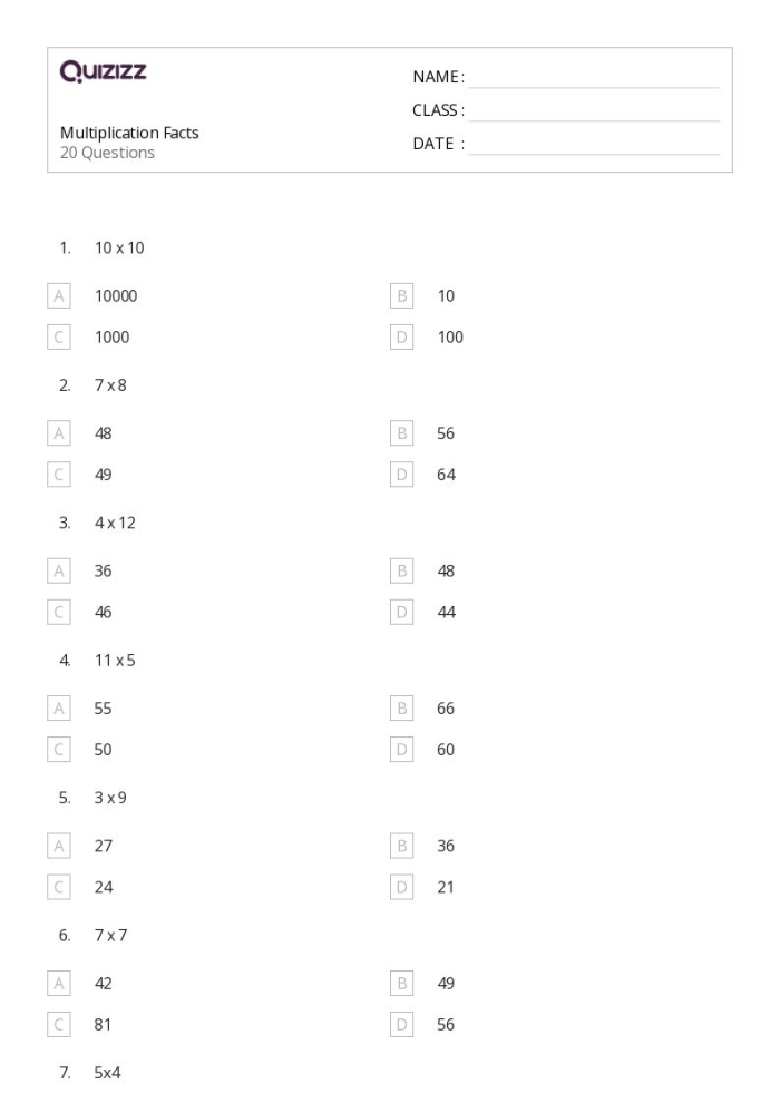 Third grade student working on a 12 times table multiplication practice sheet