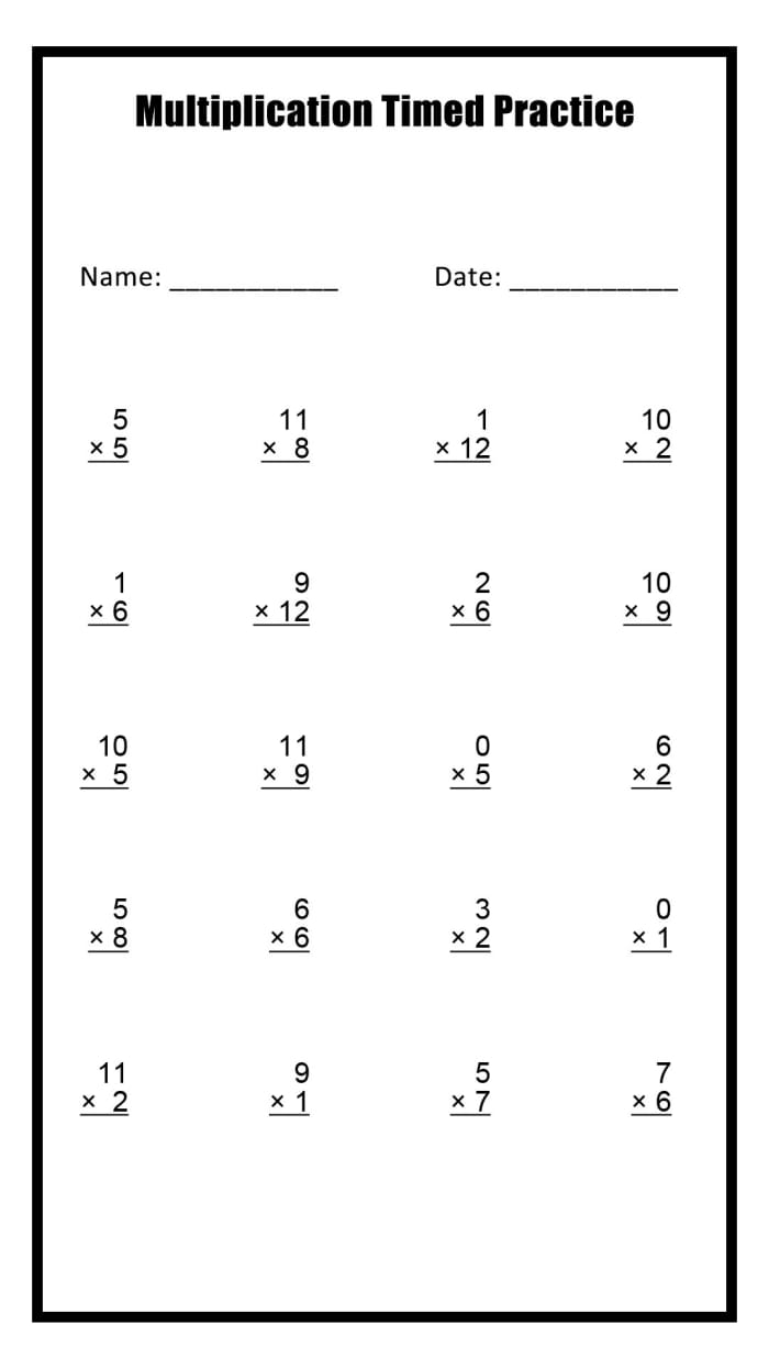 Worksheet for practicing multiplication skills with 48 one- and two-digit problems for third graders