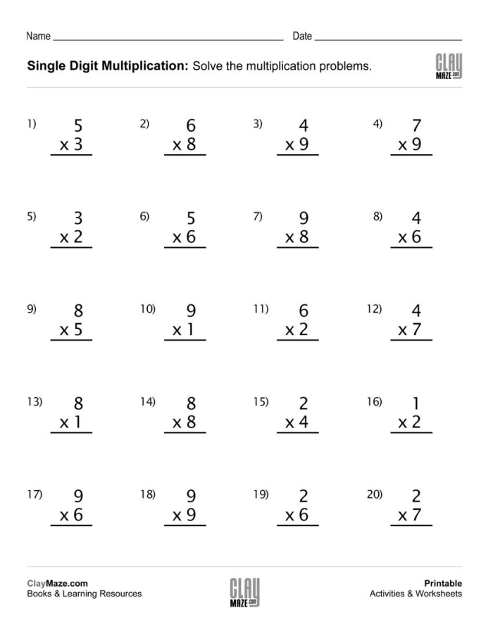 Multiplication Practice Worksheet 2-Digit by 1-Digit Problems 6 Third grade math worksheet featuring 2-digit by 1-digit multiplication problems with regrouping