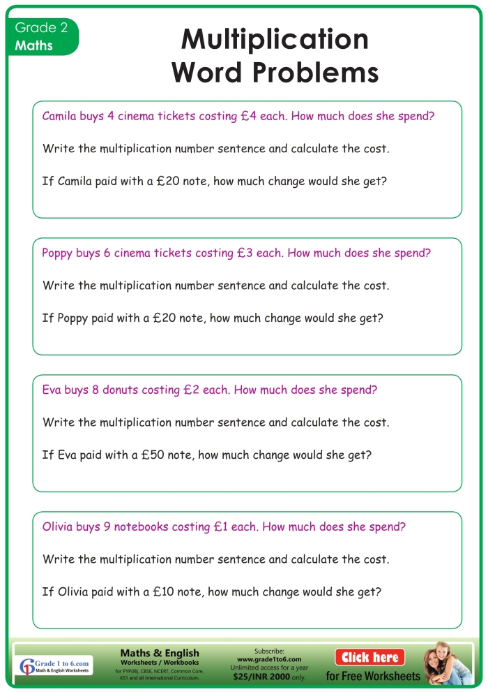 Two-Step Multiplication Word Problems Worksheet 11 Third grade student completing a two-step multiplication word problems math worksheet