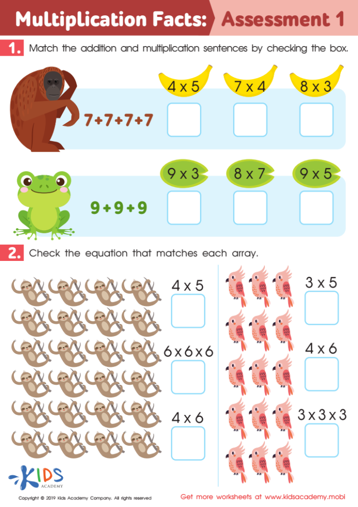 Third grade multiplication fact worksheet with times tables and regrouping problems for math practice