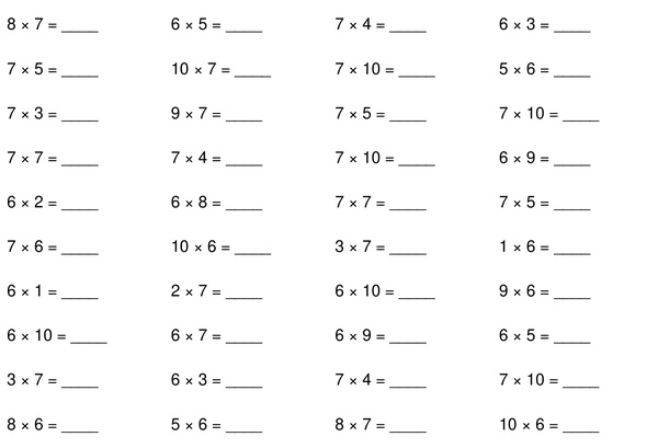 Students working on a Multiplying by Seven worksheet in third grade, solving equations and filling in a chart. Third grade math worksheet focused on multiplying by 7 and practicing multiplication skills.
