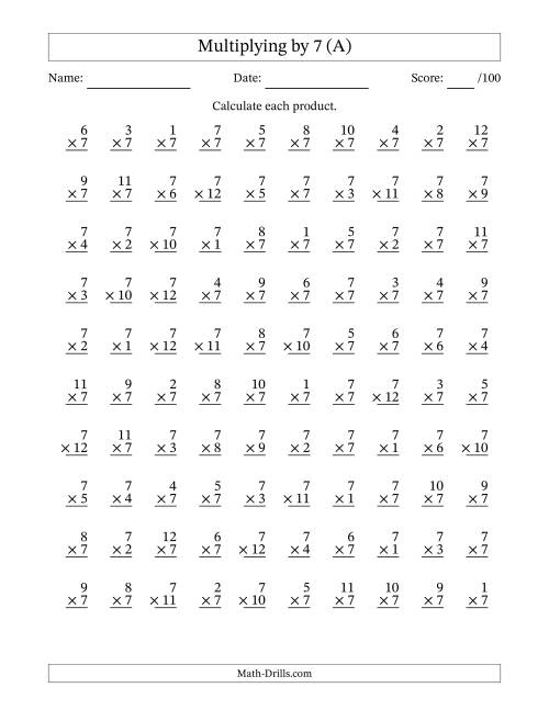 Students working on a third grade math worksheet focused on multiplying by 7 and completing a multiplication chart. Engaging third grade learners with a fun multiplying by seven worksheet activity.