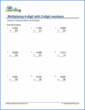 Third grade students practicing multiplication by filling in a chart for the number six