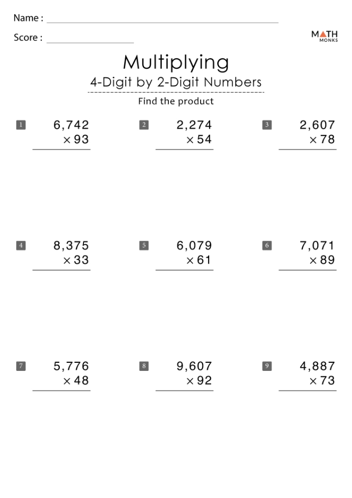 A third grade student working on a multiplying by six math worksheet with a multiplication chart