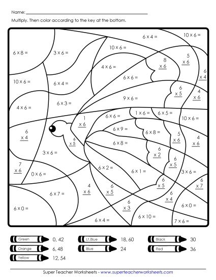 Third grade student solving multiplication by six equations and filling in a math chart