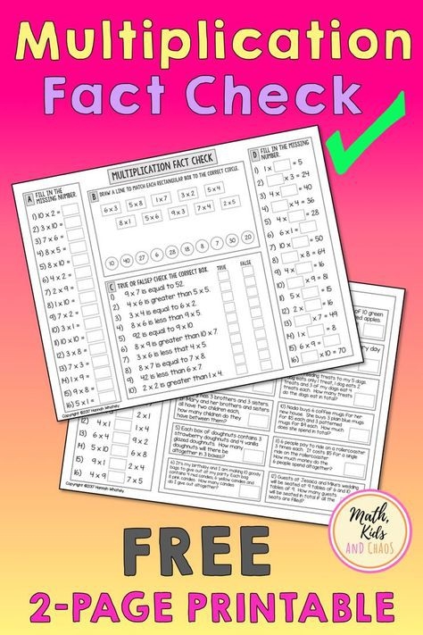 Multiplication Facts Check-Up worksheet for third-grade syllable practice