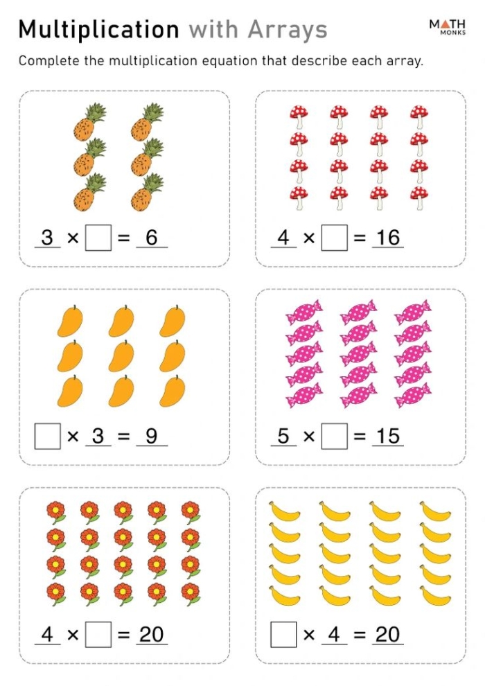Multiplication Star Arrays Practice Sheet 24 Third grade math worksheet featuring star arrays to solve multiplication problems