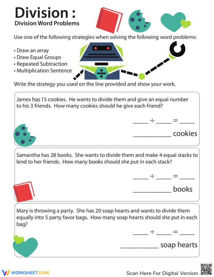 Worksheet image for solving multiplication word problems using arrays and equal groups Third grade multiplication word problems worksheet focusing on various strategies