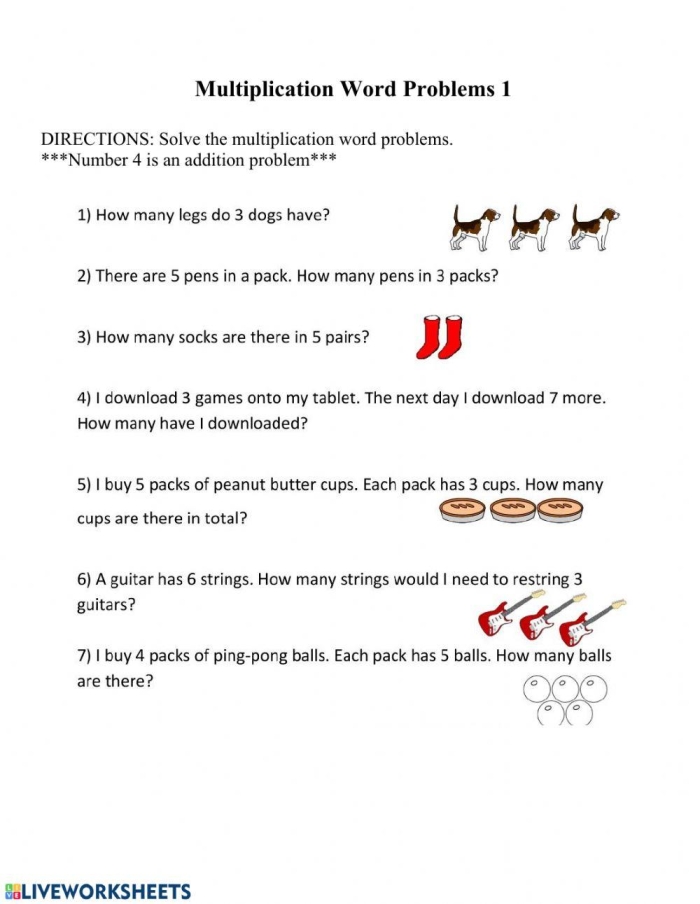 Multiplication Word Problems Worksheet for Third Grade Page Two Third grade student completing a multiplication word problems worksheet about times tables