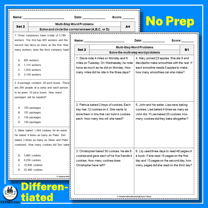 Two-Step Multiplication Word Problems Worksheet Page 14 Third grade students practicing two-step multiplication word problems on a printable worksheet