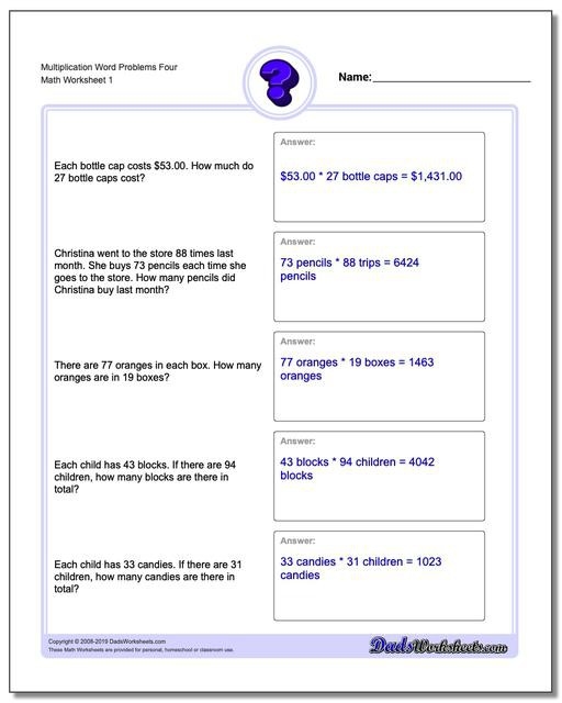 Multiplication Word Problems Worksheet for Grade 3: Part One, Image 24 Third grade multiplication worksheet featuring word problems and various solving strategies