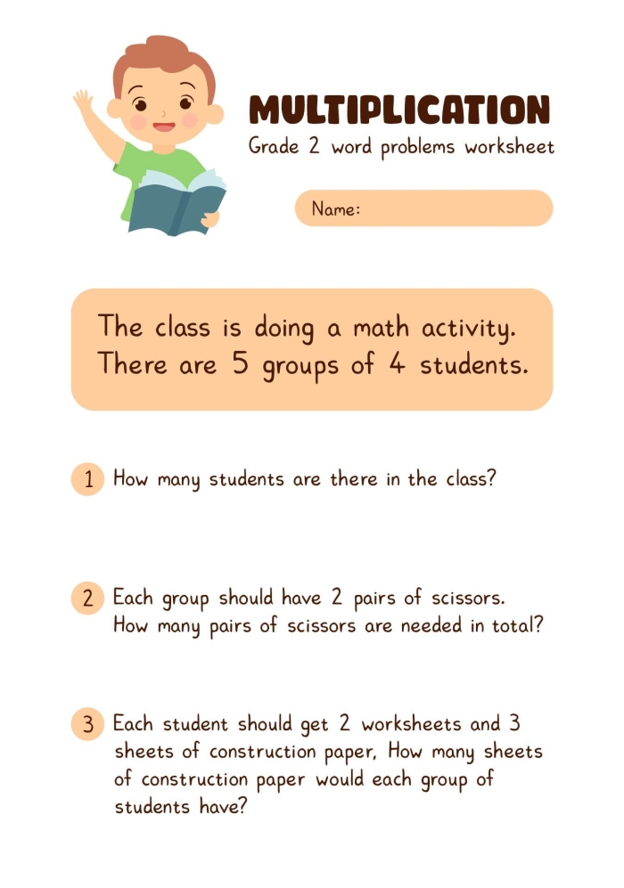 A colorful worksheet filled with fun multiplication challenges for young learners Engaging multiplication word problems for third graders to boost math skills