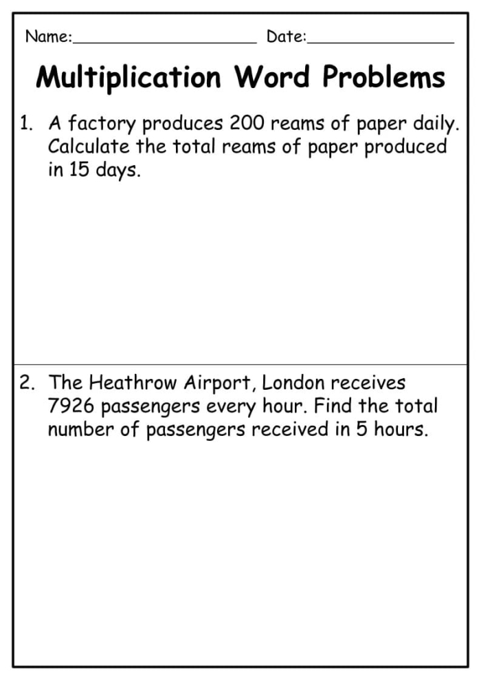 Multiplication Word Problems Worksheet Number 18 for Third Grade Math Practice Third grade student solving multiplication word problems on a math worksheet