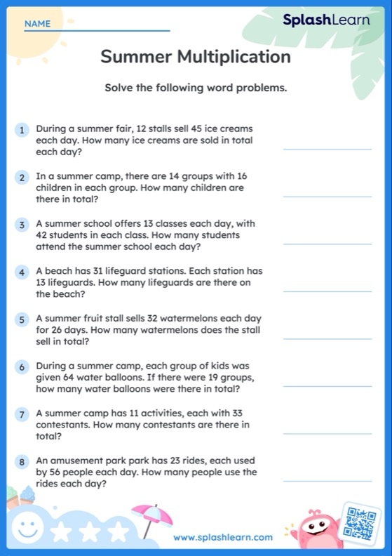 Multiplication: Word Problems (Part One) - Worksheet Image 22 Worksheet featuring multiplication word problems for third graders