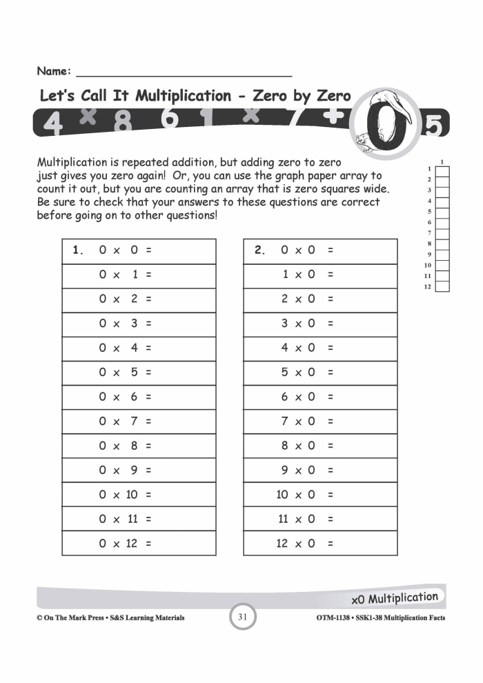 Third grade student worksheet featuring multiplication practice for the number twelve