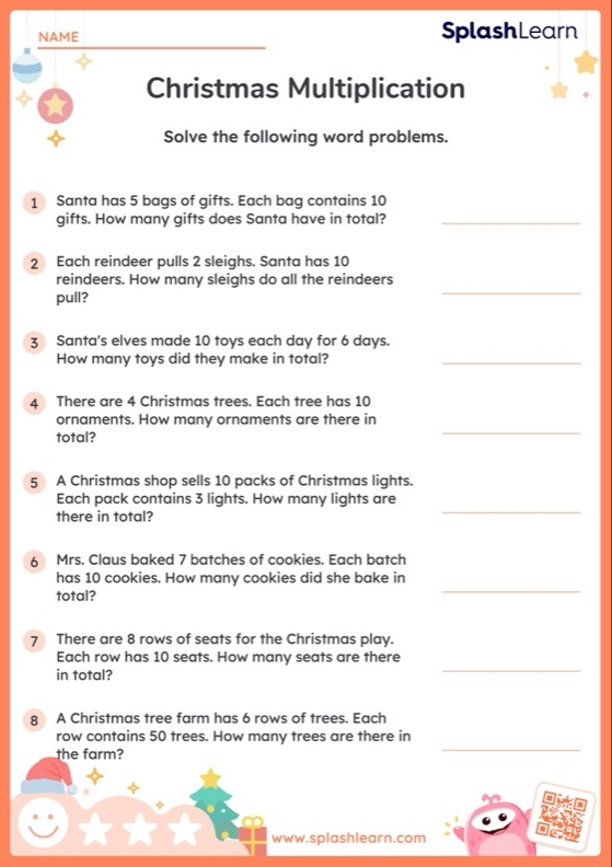 Third grade students solving multiplication word problems on a worksheet