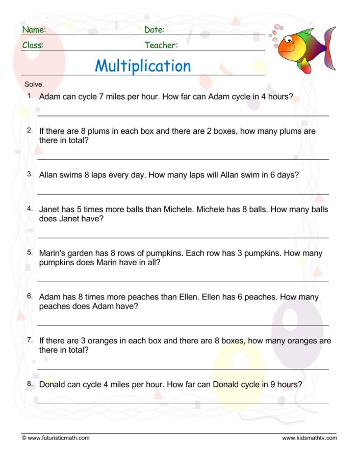 Multiplication Word Problems Worksheet for Third Grade Math Practice Third grade student solving multiplication word problems on a worksheet