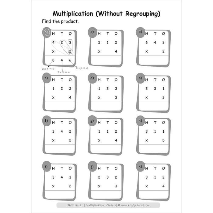 Third grade student practicing multiplication by 3 on a printable math worksheet