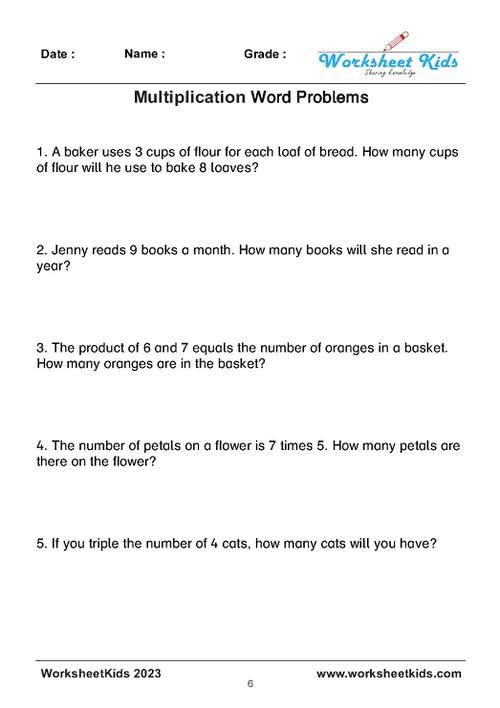 Third grade students working on their multiplication word problems check-in worksheet
