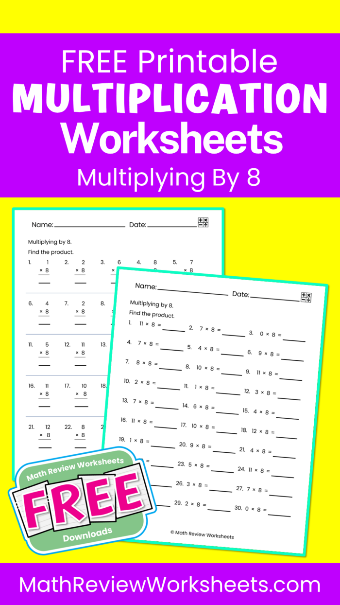 Third grade student working on a multiplying by eight math worksheet at a desk