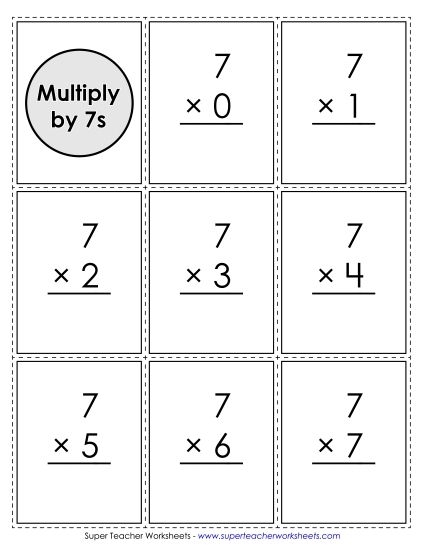 Third grade student practicing multiplication by seven on an educational worksheet