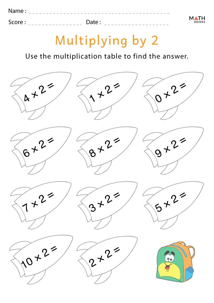 Engaging worksheet for practicing multiplication by two in third grade Multiplying by two math worksheet for third graders to enhance their skills