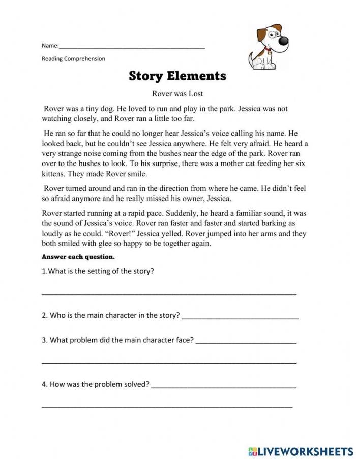 Third Grade Grammar and Mechanics: Narrative Elements Worksheet Worksheet for completing a table on narrative elements for third graders