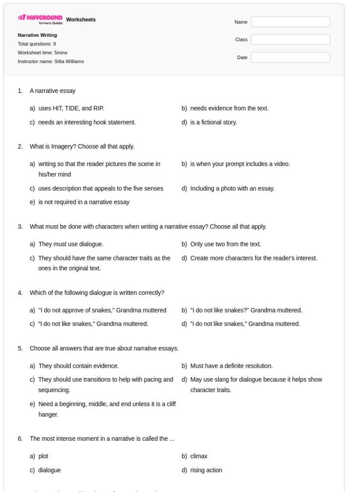 What is a Narrative and Kinds of Narratives worksheet 17 Third grade worksheet exploring various narrative genres through a creative mapping activity