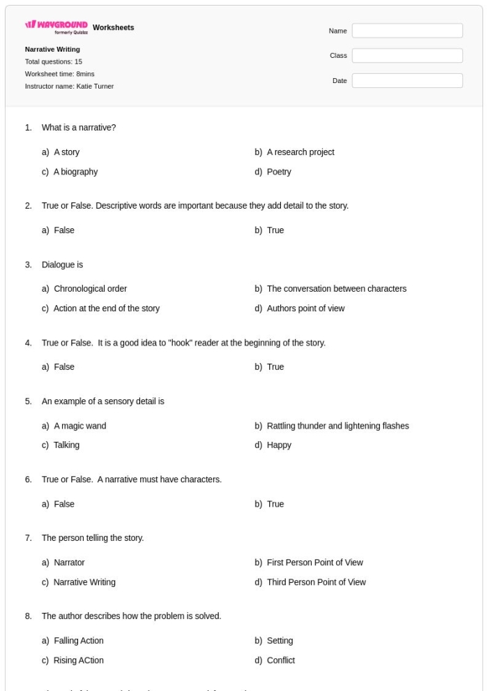 Third grade student working on a creative narrative poetry writing worksheet