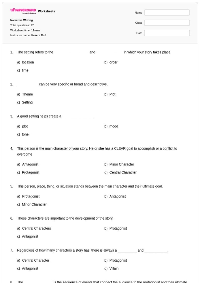 Third grade student writing a narrative poem on an educational worksheet